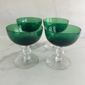Tiffin Franciscan Killarney Green Champage/Sherbet Glasses Set of 4 Vintage